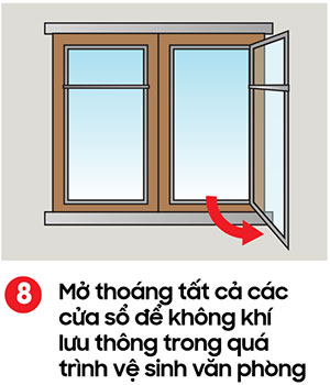 Mở thoáng tất cả các cửa sổ trong phòng nếu có thể để thông gió - kỹ thuật lau sàn nhà
