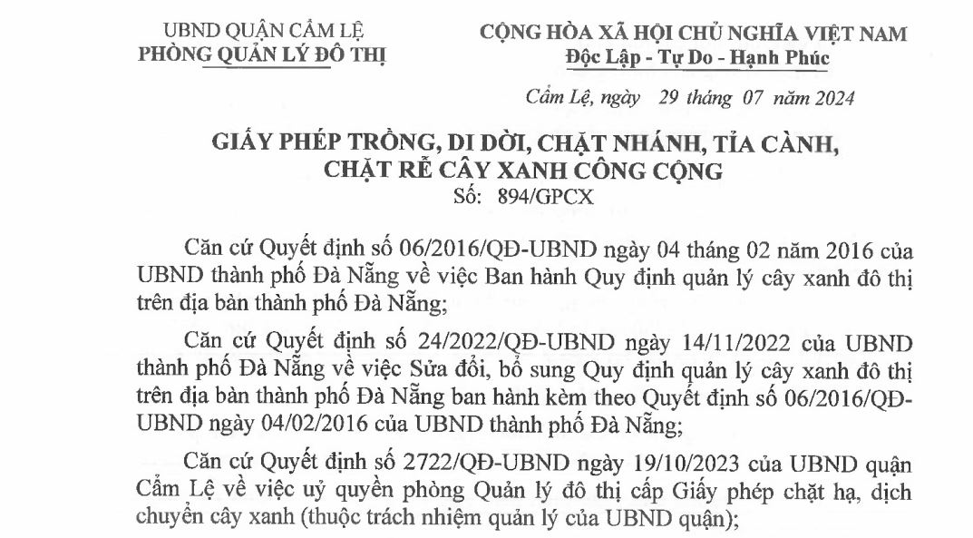 Mẫu đơn xin chặt cây, cắt tỉa, di dời cây xanh